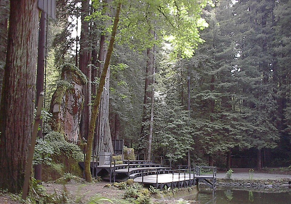 Bohemian Grove 1918 — detail of the teepee showing the owl effigy that preceded the Cremation of Care ritual