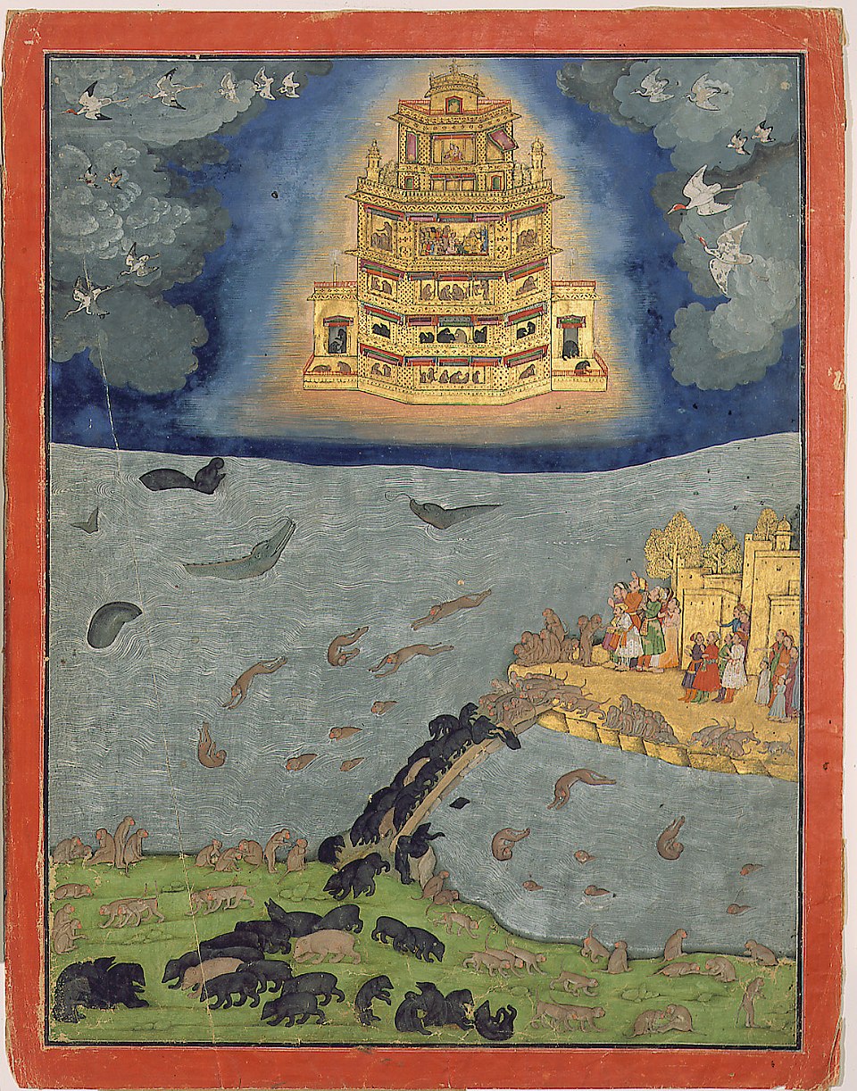 Depiction of a Vimana flying vehicle in a Ramayana manuscript illustration
